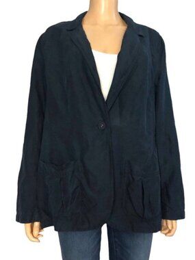 J Jill Silk Linen Blazer Navy Blue Women's Size Medium Career Office Coastal